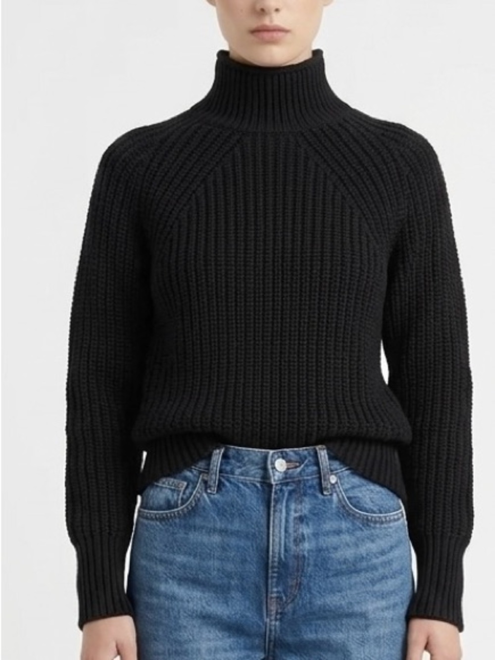 J.Crew Black Cotton Relaxed Rollneck Chunky Knit Sweater XXS Quiet Luxury